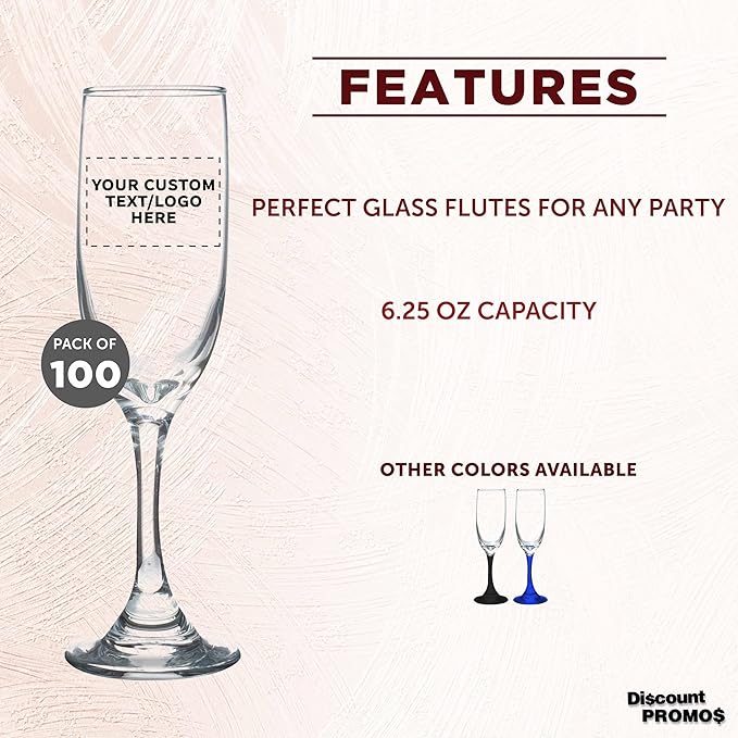 DISCOUNT PROMOS Custom Premiere Champagne Flutes 6.25 oz. Set of 100, - Image 2