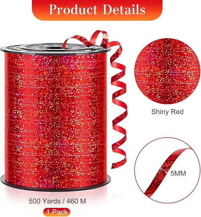 500 Yards Metallic Red Curling Ribbon-Balloon String-Balloon Ribbon Glitter - Image 2