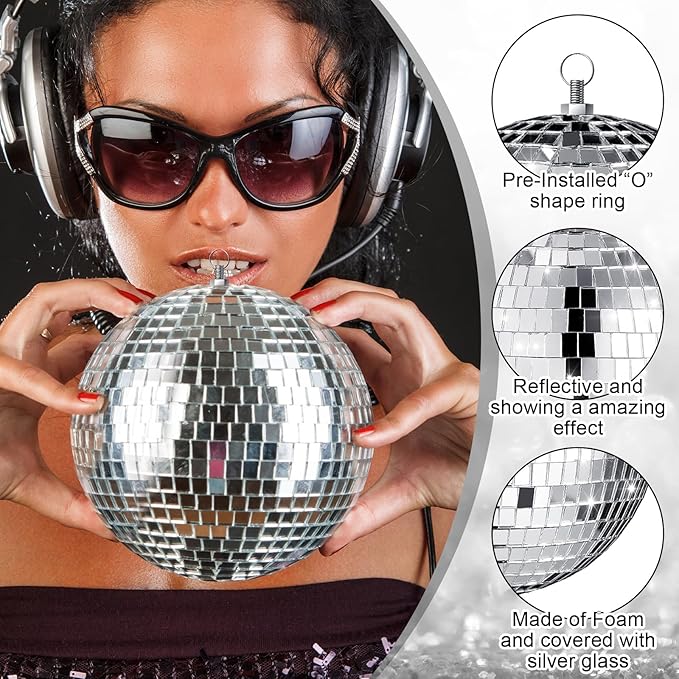 Haull 8 Pcs Large Disco Ball Set Silver Mirror Disco Reflective Ball - Image 3