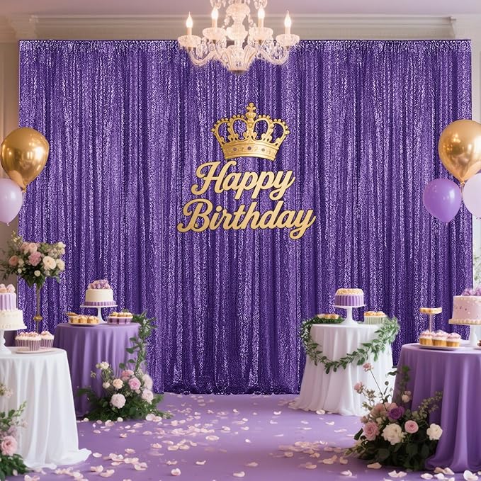 Purple Sequin Backdrop Curtain 4 Pieces 2FTx8FT Glitter Photography Backdrop - Image 2