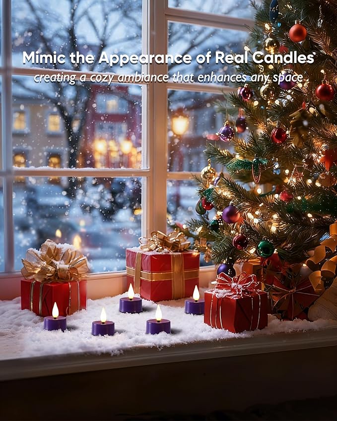 Amagic Flameless Purple Timer Remote Tealights Candles, 3D Black Wick - Image 5