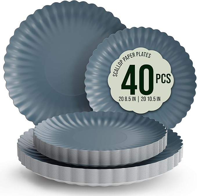 Trendables Scalloped Paper Plates 8.5 Inch & 10.5 Inch 40 Pcs Dinner Plate Set by Trendables