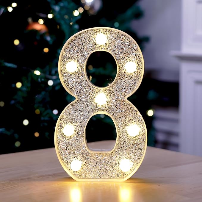 Marquee Light Up Letters, Glitter Silver LED Letter Lights Battery Powered by TEHIBIEN