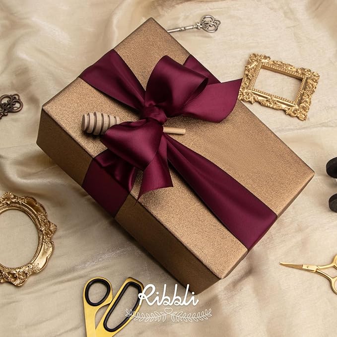 Ribbli Burgundy Double Faced Satin Ribbon, 2” x Continuous 10 Yards, Use - Image 2