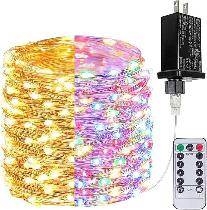 Warm White ⇋ Multicolor 66Ft 200LED Fairy Lights Plug in by BHCLIGHT