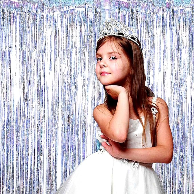 4 Pack Silver Tinsel Foil Fringe Curtain Backdrop, 3.28Ft x 8.2Ft Metallic - Image 5