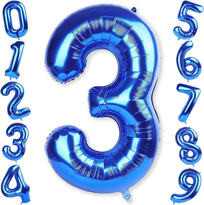 Navy Blue 40 Inch Numbers Balloons 3, Large Self Inflating Dark Royal Blue by KAINSY