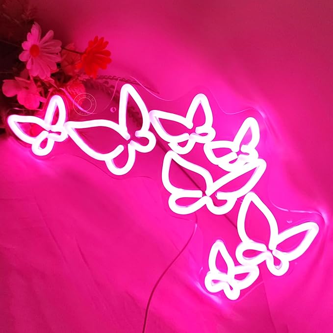 SYLHOME Pink Butterfly Led Neon Light Sign Girls Bedroom Kids Room Beauty - Image 2