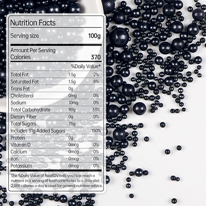 Black Pearl Sugar Sprinkles, Edible Black Sprinkles - Image 2