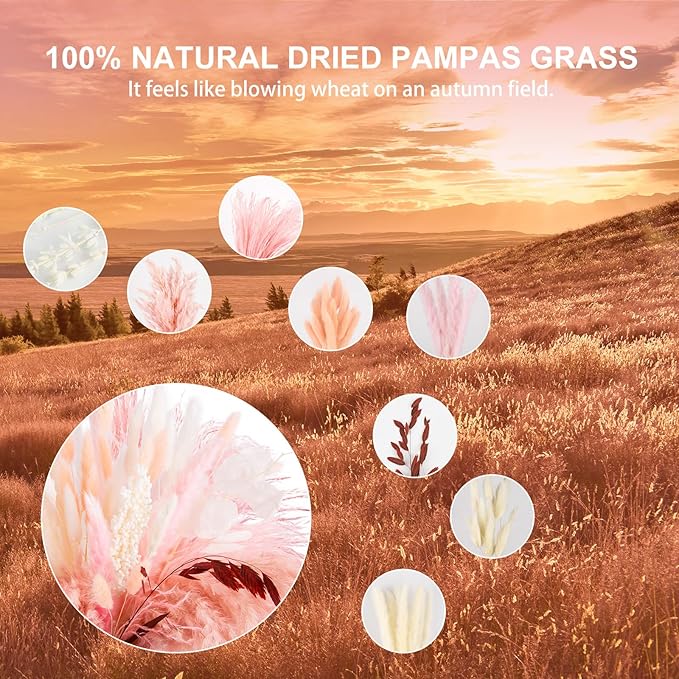 N&T NETING 85Pcs Pink Pampas Grass Decor, Natural Dried Floral Pampas Grass - Image 3