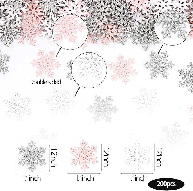200PC White Pink Silver Snowflake Confetti - Image 5