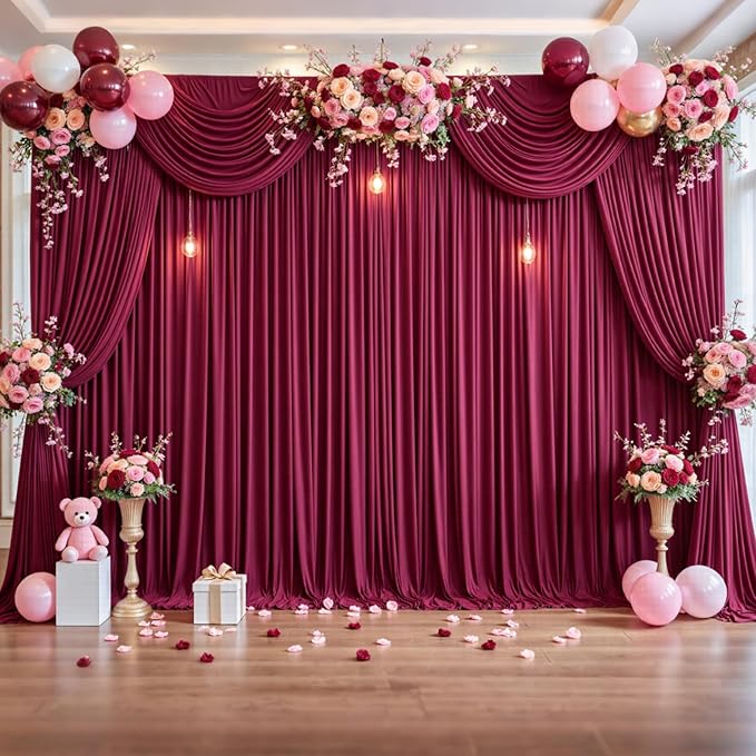 40ft x 12ft Burgundy Backdrop Curtains Wrinkle Free Backdrop Curtain - Image 4