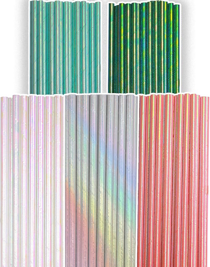 150pcs Iridescent Paper Straws for Drinking Disposable Sraws Disposable Straws by Qiqee