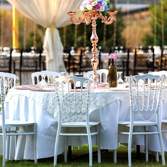 Wedding Pearl Bow Chair Decor Satin Ribbon Bows - Image 5