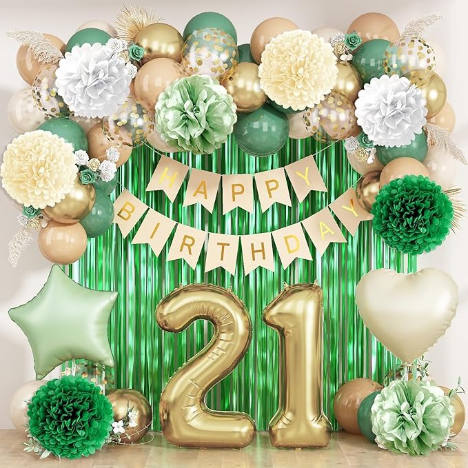Sage Green 21st Birthday Decorations by KAINSY
