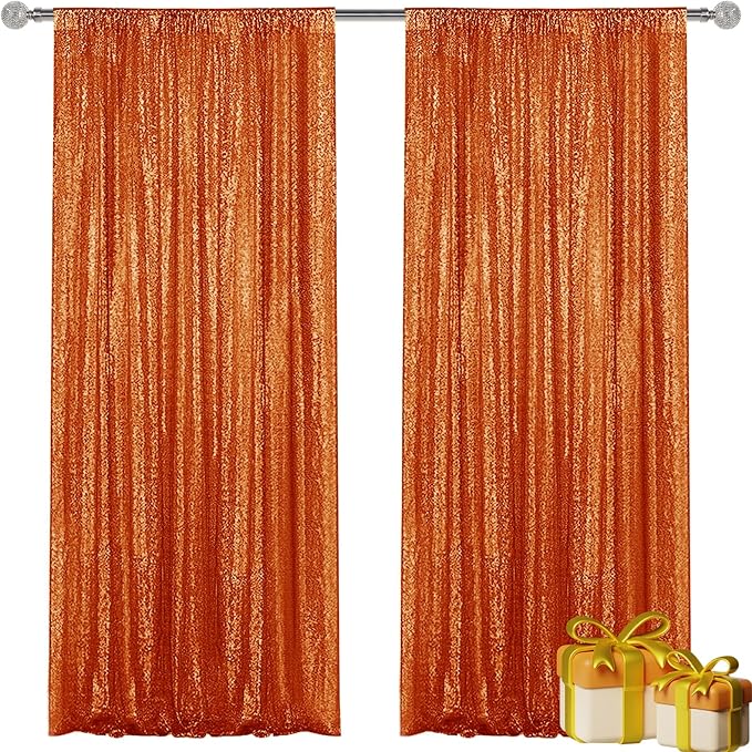 Orange Sequin Backdrop Curtain 2 Pieces 2FTx8FT Glitter Photography Backdrop by Unknown