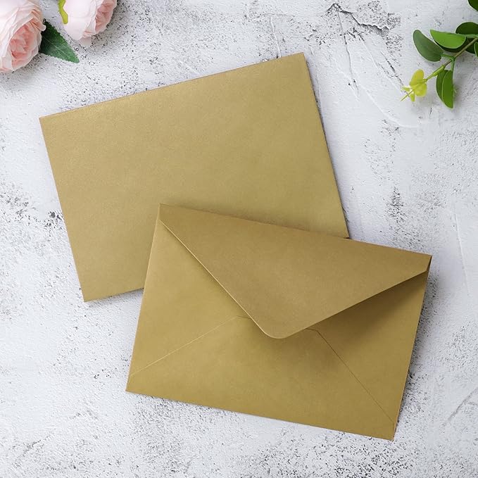 PONATIA 50 PACK A7 Envelopes, 5.25 x 7.5'' Dark Gold Shiny Envelopes - Image 7