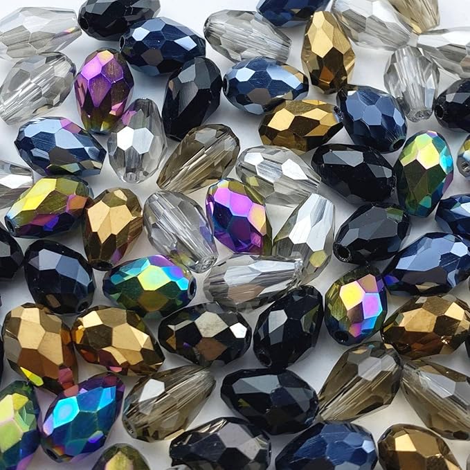 40pcs 10x15mm Teardrop Crystal Glass Beads Vertical Hole Faceted Loose Spacer by LIMAOLLY