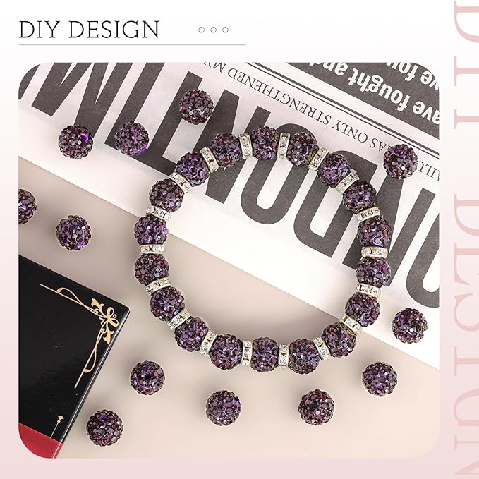 100pcs 10mm Rhinestone Beads for Jewelry Making, Dark Purple Shiny Round - Image 4
