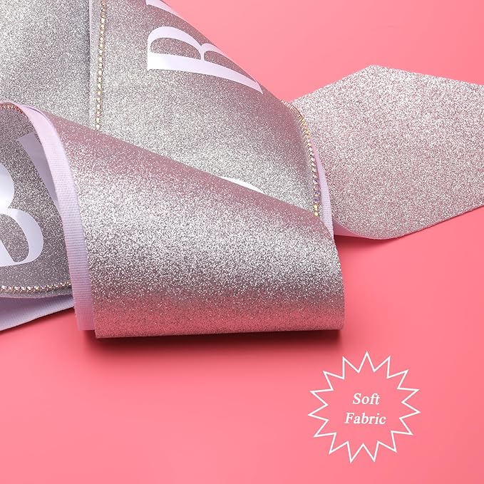 Bride to Be Sash with Rhinestones Glittery Bridal Party Sash with Adjustable Pin - Image 3