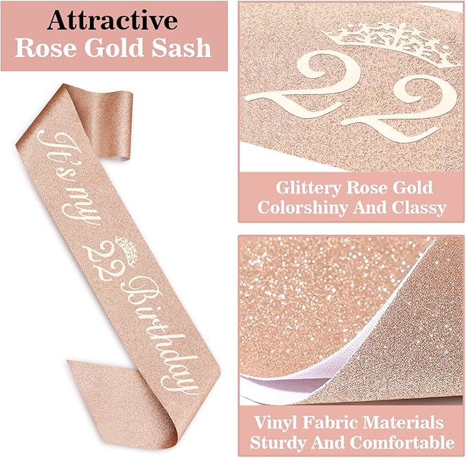 22 Birthday Decorations for Women Including Sash and Tiara, Cake Topper and - Image 4