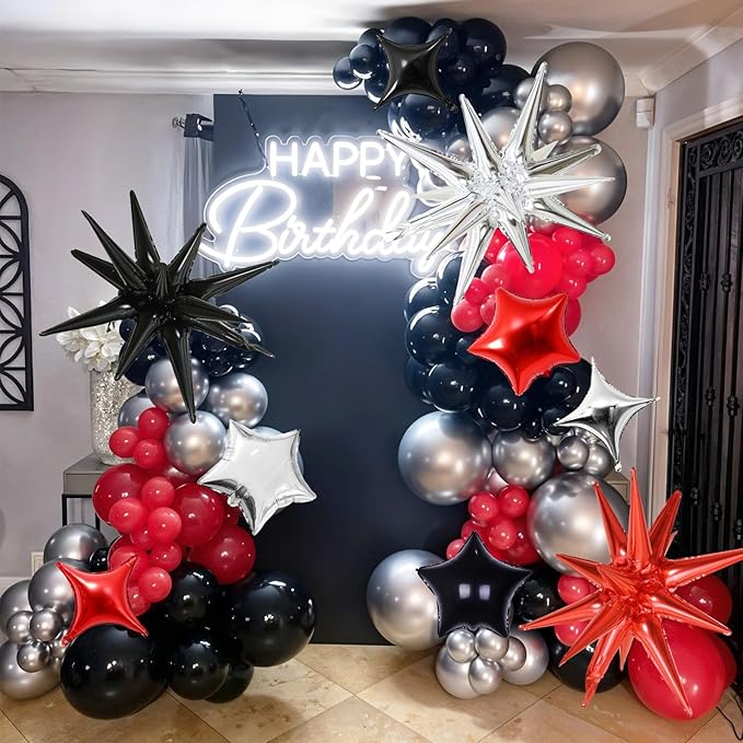 Star Balloons, 22in Red Black and Silver Star Balloons Foil 10in 4-Pointed & - Image 7