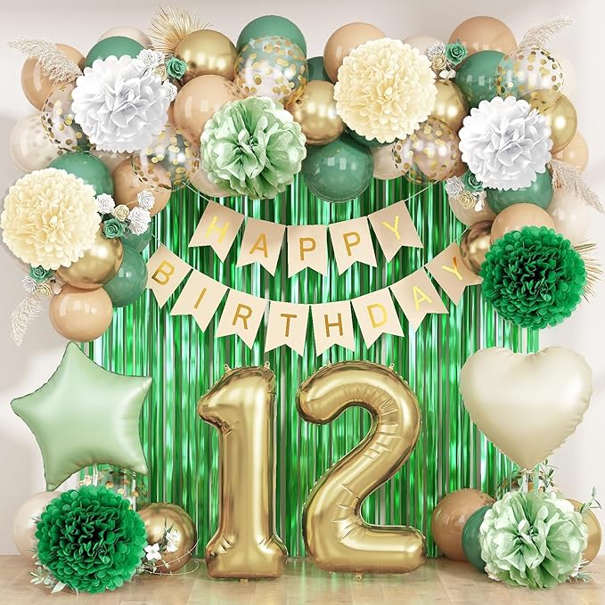 Sage Green 12th Birthday Decorations by KAINSY