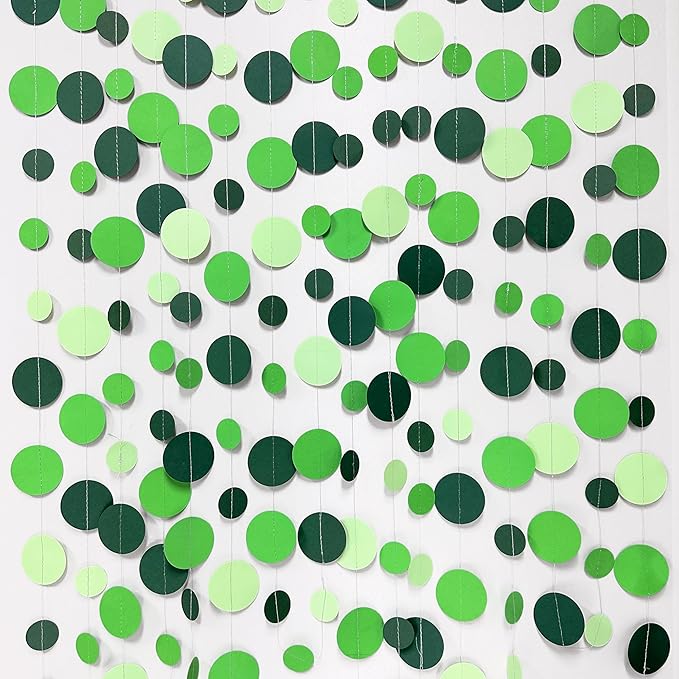 Green Party Decorations Ombre Green Circle Dots Garland Hanging Paper Polka Dot - Image 3