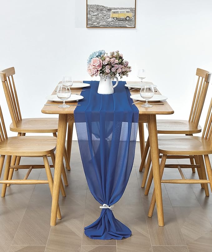 2 Pack 10Ft Royal Blue Chiffon Table Runner Sheer 29x120 Inch - Image 4
