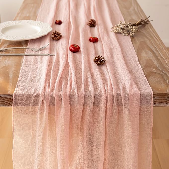 6pcs Pink Gauze Rustic Cheesecloth Table Runner 120 Inch 10 FT - Image 5