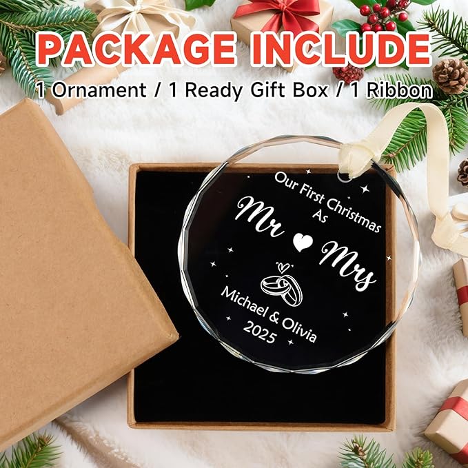 Our First Christmas As Mr & Mrs Ornament 2025, Personalized Christmas Ornaments - Image 7