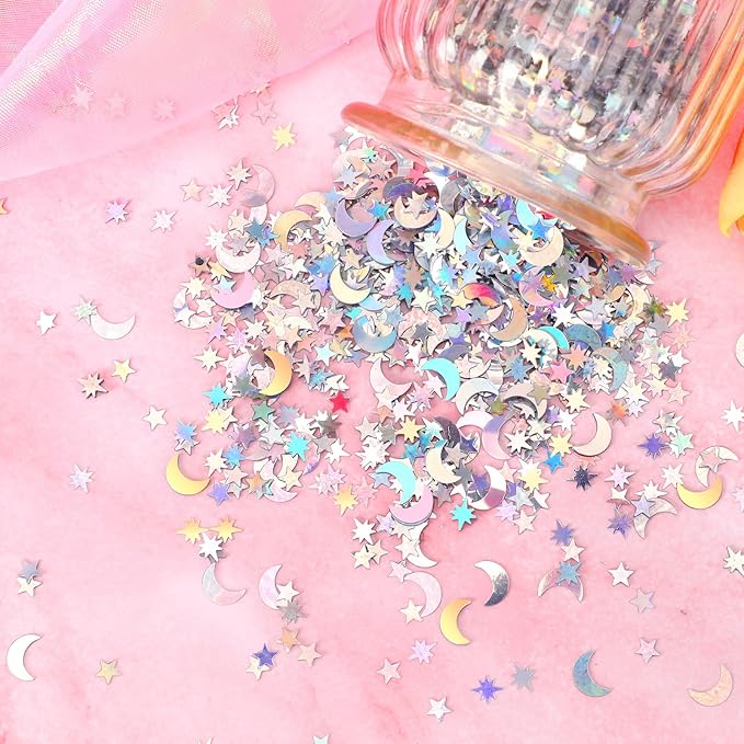 MARFOREVER Holographic Star Moon Confetti, Glitter Birthday Star Scatter Table - Image 4