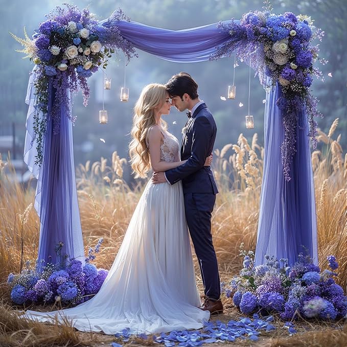 PARTISKY Wedding Arch Draping Fabric, 2 Panels 6 Yards Navy Blue Sheer Backdrop - Image 4