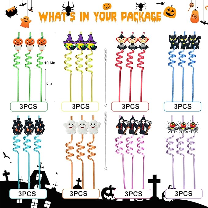 24 PCS Reusable Straws for Halloween Theme Party Birthday Decorations - Image 3