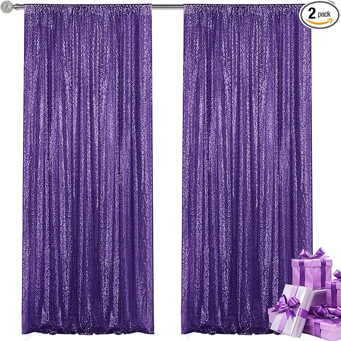 Purple Sequin Backdrop Curtain 2 Pieces 2FTx8FT Glitter Photography Backdrop by Unknown