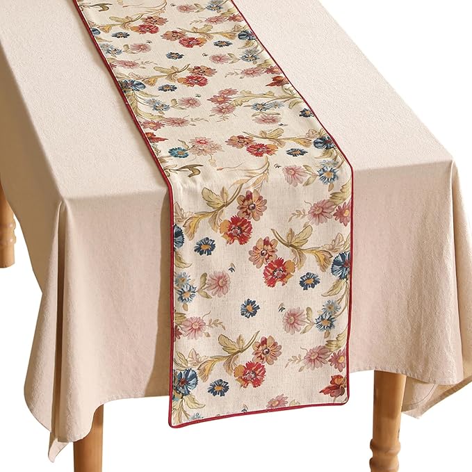 patdrea Designer Farmhouse Linen Thick Table Runner, Rustic Cottage Beige by Welcometopatdrea