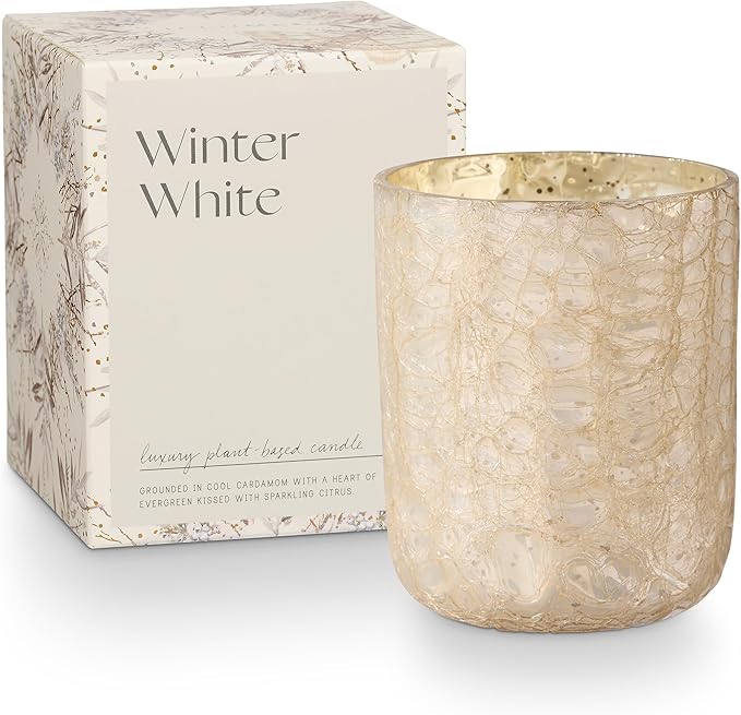 ILLUME Small Boxed Crackle Glass Candle, Winter White - Image 5