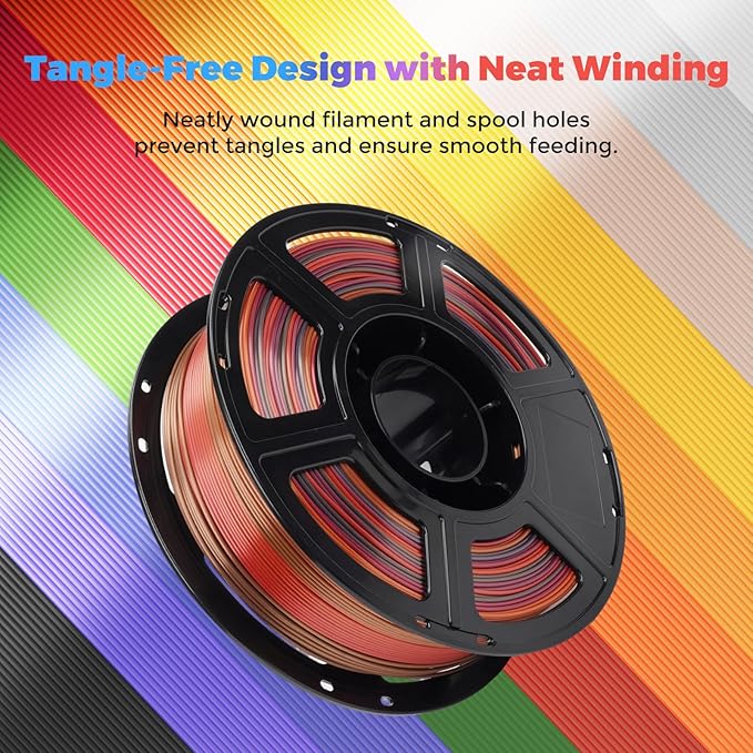 FLASHFORGE Silk PLA Filament 1.75mm Rainbow Waltz, 3D Printer Filament 1kg Spool - Image 6