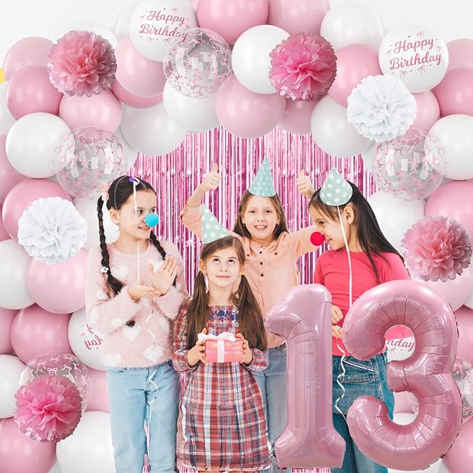 13th Birthday Decorations for Girls Pink Number 13 Balloon Bow Coquette Happy - Image 4