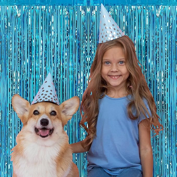 5 Pack Blue Fringe Backdrop 3.2ft x 8.2ft Teal Blue Foil Fringe Curtains Party - Image 5