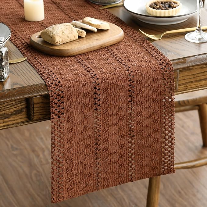 Artoid Mode Caramel Farmhouse Woven Rustic Hollow Table Runner, Seasonal by ArtoidMode