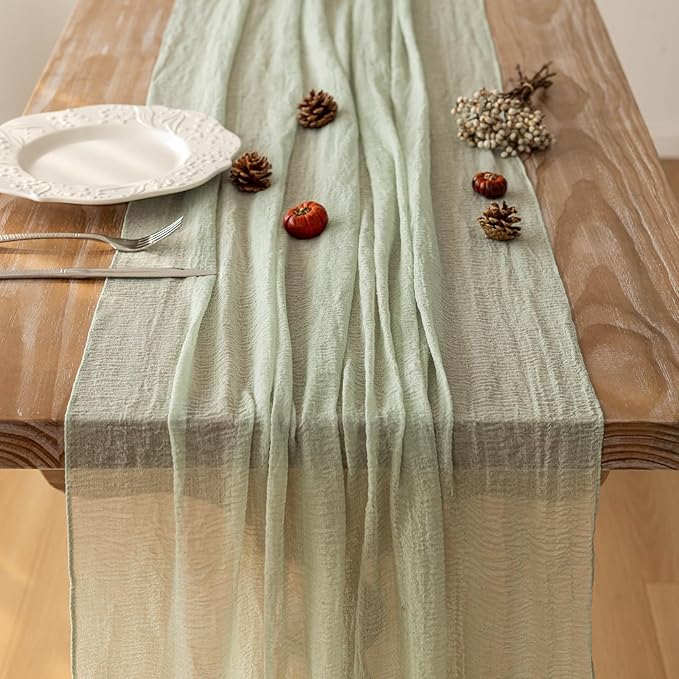Keketo Sage Green Table Runner Cheesecloth 120 Inch 10 FT Rustic Boho Cheese - Image 3