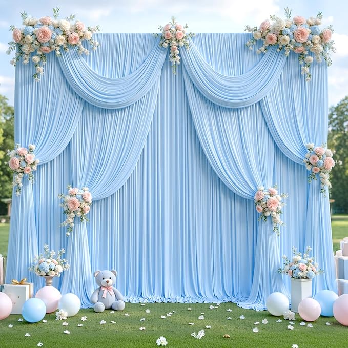 40ft x 12ft Baby Blue Backdrop Curtains Wrinkle Free Backdrop Curtain - Image 3