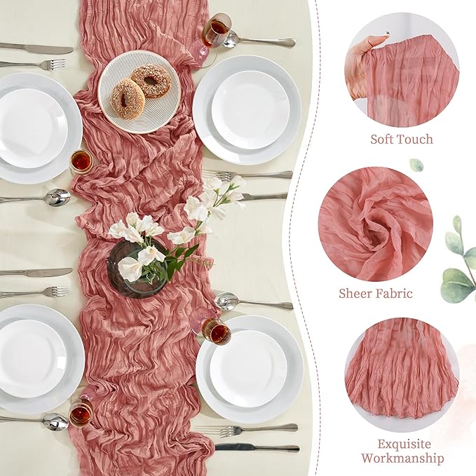 6 Pack Rose Cheesecloth Table Runner 10FT Long Boho Gauze Table Runner Rustic - Image 3
