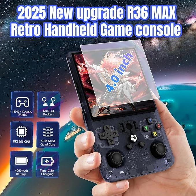 R36MAX Retro Handheld Game Console – 18, 000+ Classic Games, 4.0" IPS Display - Image 2