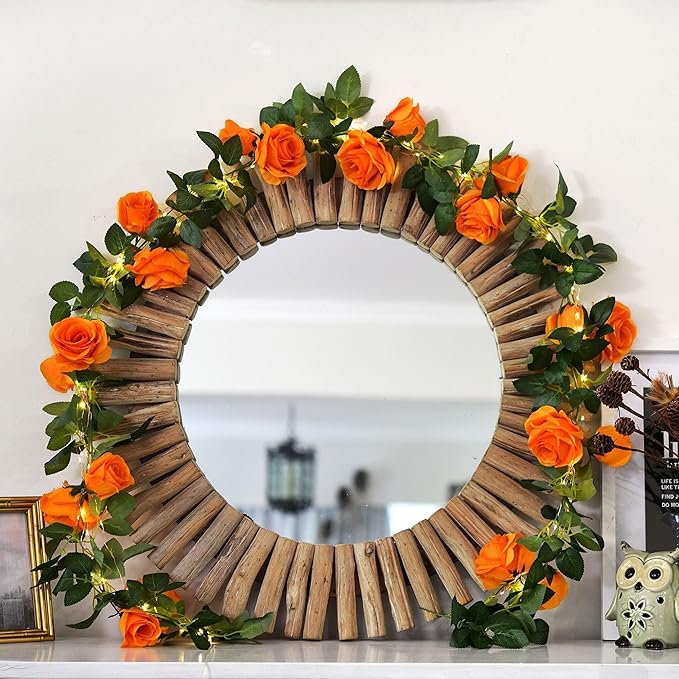 FiveSeasonStuff 29 Ft 4 Pack Mandarin Orange Rose Silk Flower Garland - Image 6