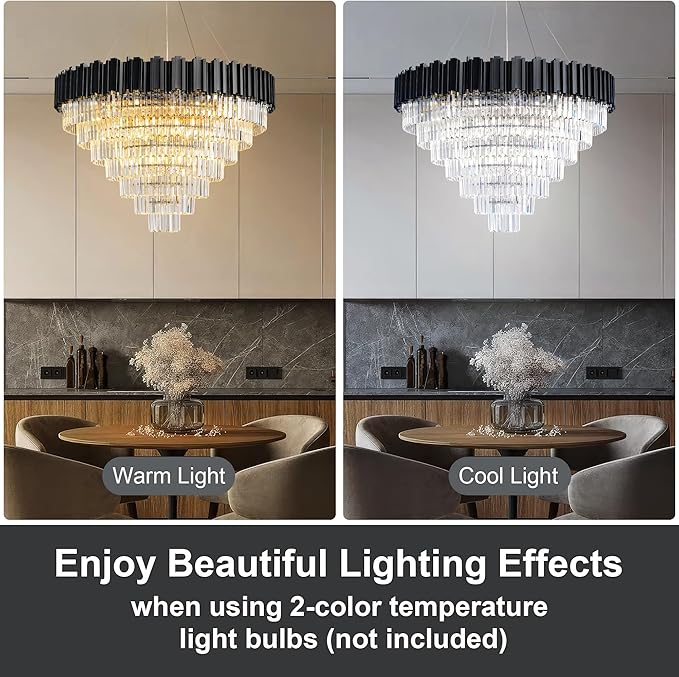 39" Black Crystal Chandelier, 21-Light Modern Luxury Round Chandelier, 7-Tier - Image 5