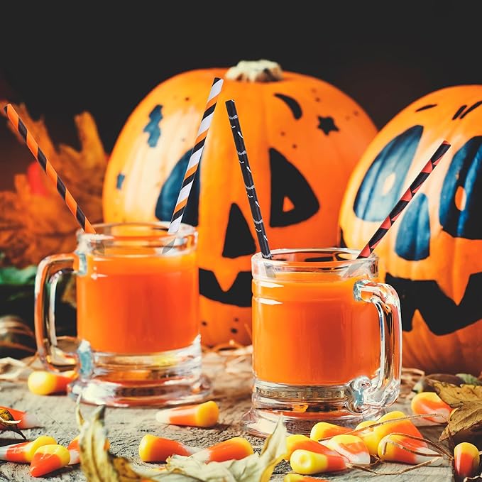 Cooraby 200 Pieces Halloween Paper Straws Biodegradable Drinking Stripe Bicolor - Image 6