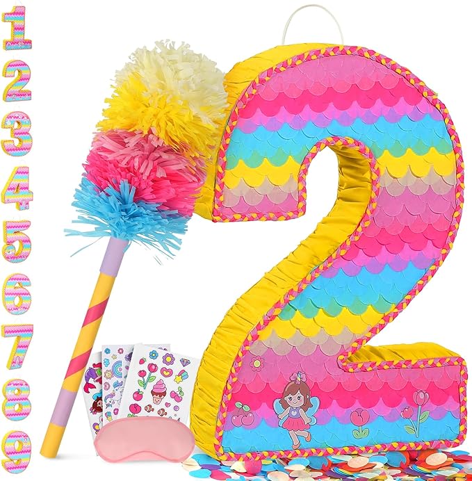Number 2 Pinata for Birthday Party Decorations, Unicorn Mermaid Theme Pink by Pardecor