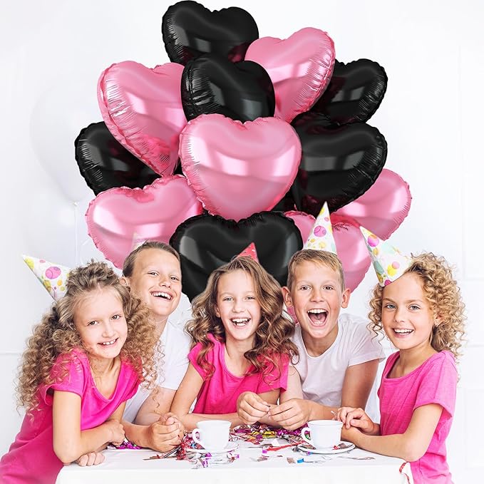 Pink Black Heart Balloons, 18Inch Black Pearl Pink Helium Balloon - Image 3